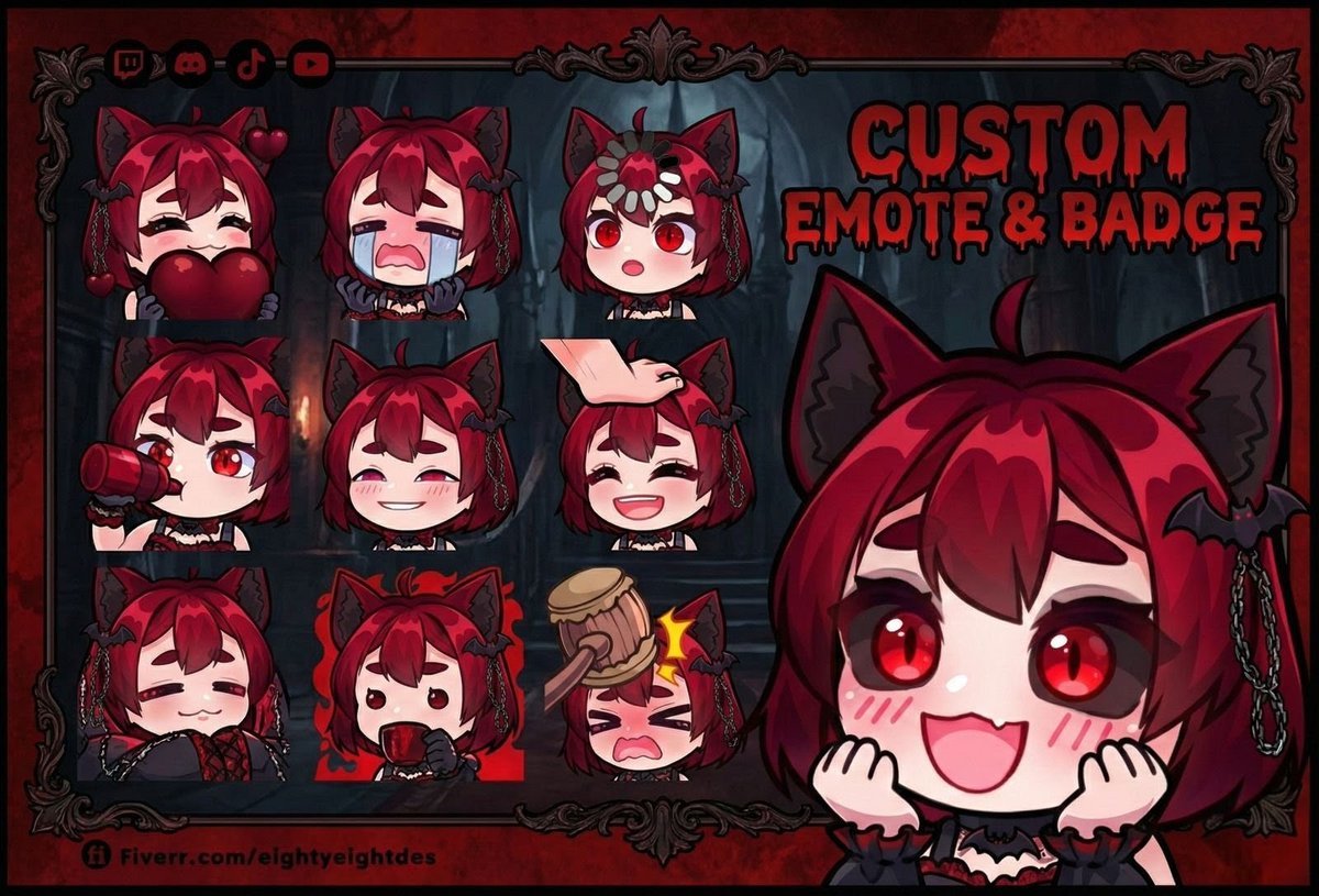 EvenLock2048's tweet photo. ✨ Level up your Twitch/Discord/TikTok vibes! 
Check out these custom emotes &amp; badges featuring adorable chibi devil girl energy 😈❤️ Perfect for showing love, rage, happiness,or just vibing in your chat!
#TwitchEmotes #DiscordEmotes #ChibiArt #AnimeArt #GothicStyle #CustomEmotes https://t.co/oH9ILFQXuM