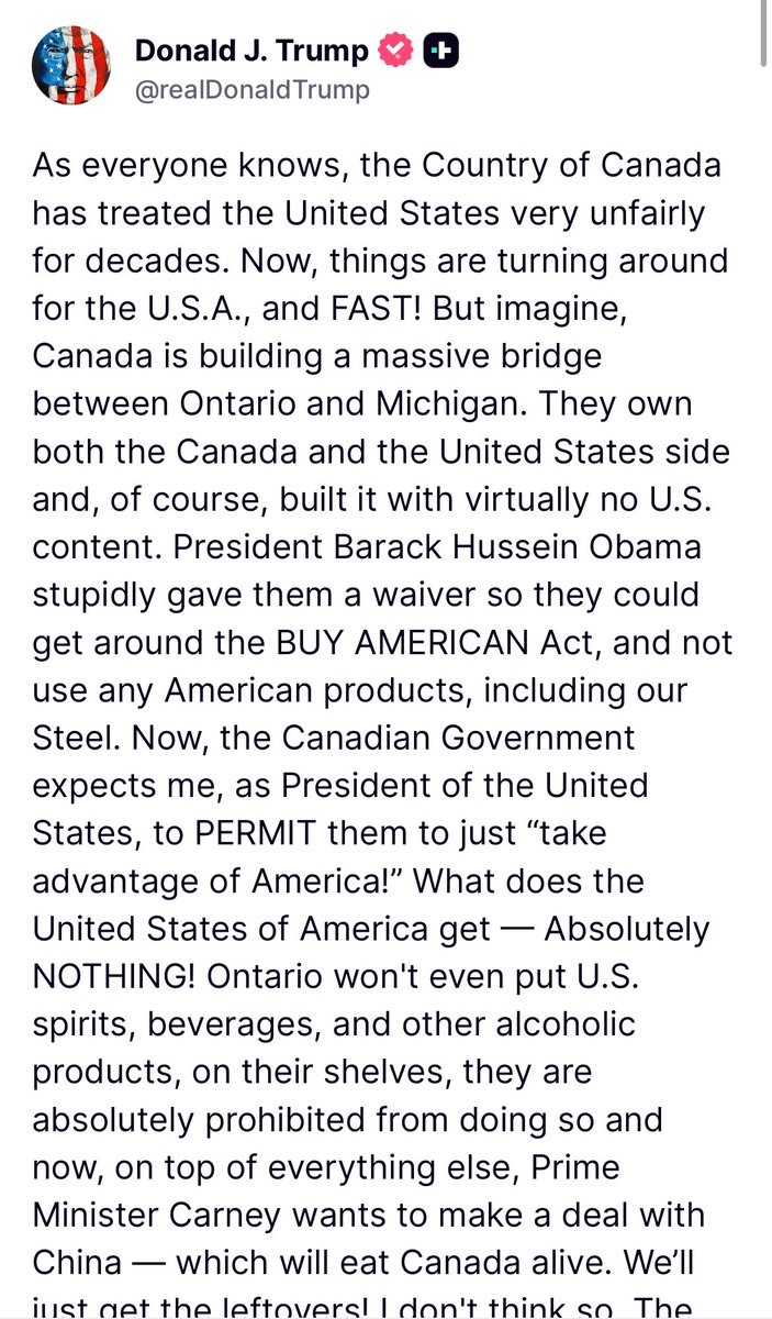 davidshepardson's tweet image. News: @POTUS threatens to prevent Gordie Howe bridge from opening between Detroit and Windsor