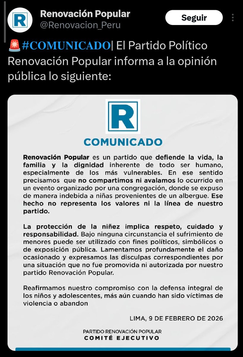 Renovacion Popular deslinda de Milagros Jauregui, dicen no estar de acuerdo con las acciones de la congresista, sin embargo, LA PREMIAN DÁNDOLE EL NUMERO 2 DE LA PLANCHA CONGRESAL.
Y recuerda peruano, UN VOTO POR RENOVACIÓN POPULAR ES UN VOTO POR MILAGROS JAUREGUI.