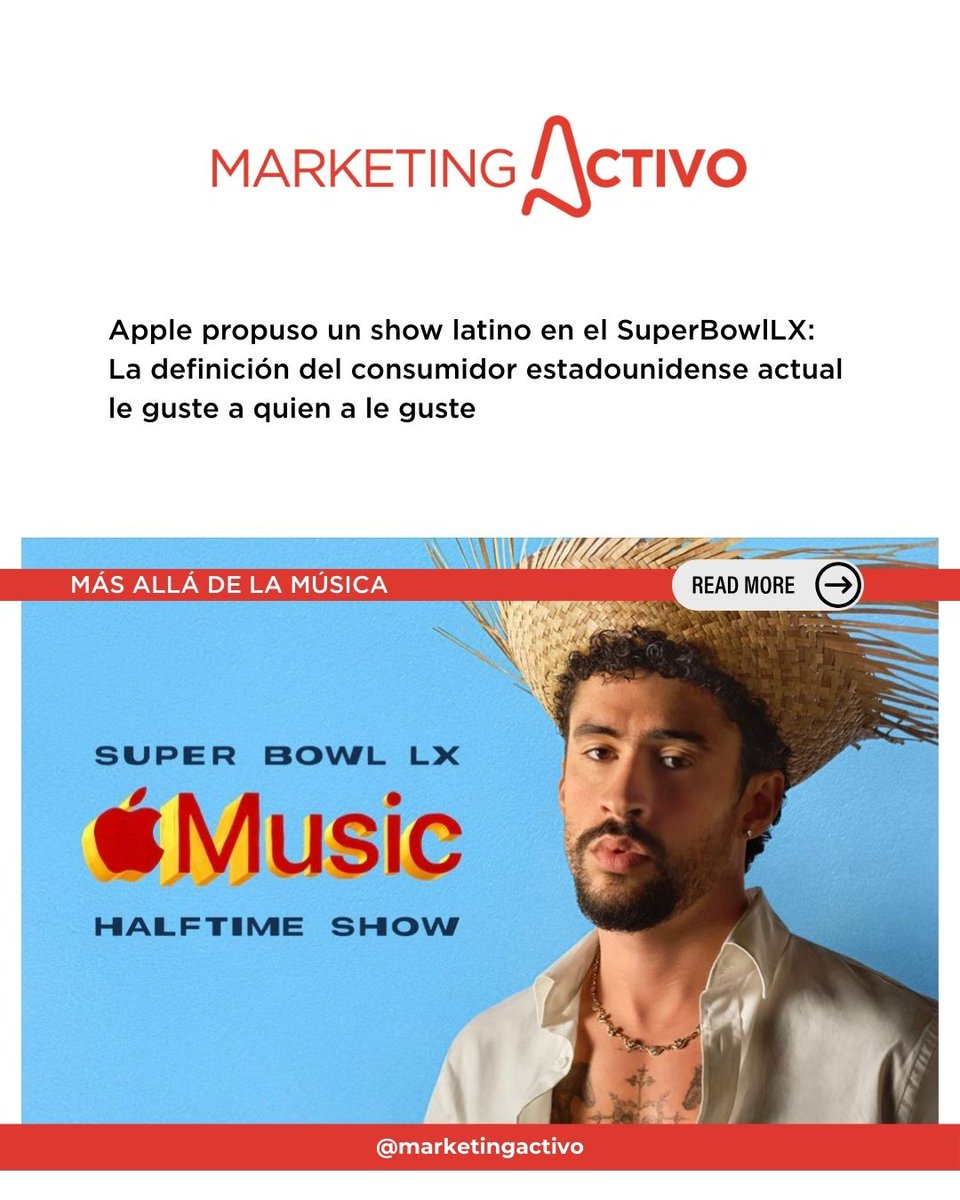 🎤 #Apple llevó un show latino al #SuperBowlLX con #BadBunny , Ricky Martin y Lady Gaga 👉🏼Más que música: una #Estrategia de #marketing que confirma al nuevo consumidor estadounidense, multicultural y diverso.
Lee 👉🏼 marketingactivo.com/apple-propuso-…