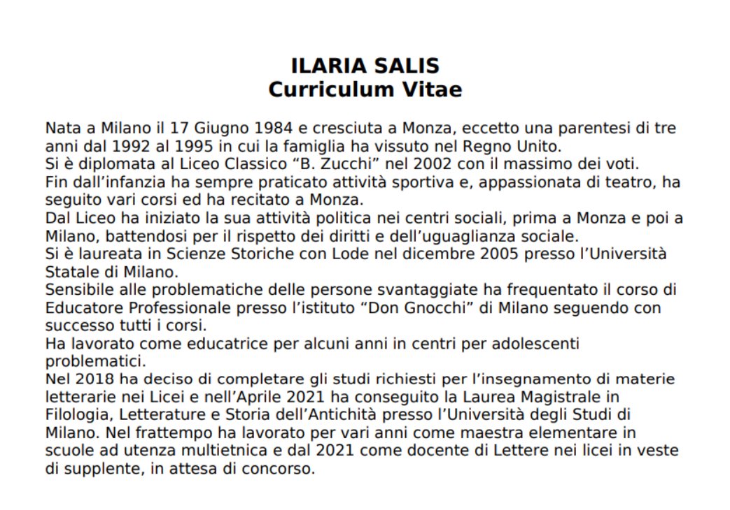 LecisNazareno's tweet image. Questo e' il CV che Ilaria Salis ha caricato nel sito del ministero dell'interno per ottemperare agli obblighi di trasparenza 💀

dait.interno.gov.it/documenti/tras…