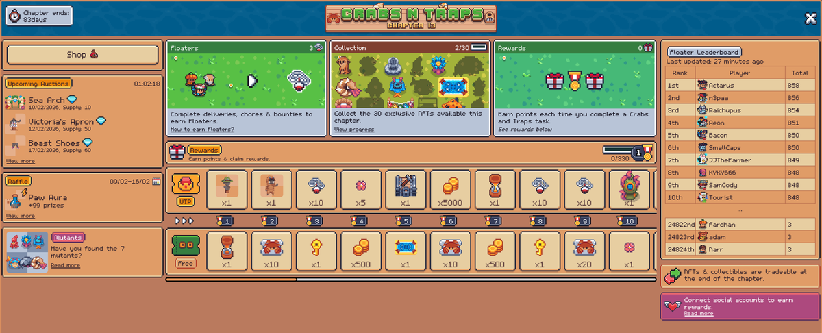 Things are heating up at Sunflower Land 🚀

We have just released a new Chapter Dashboard to help players stay on top "Crabs and Traps" 📚