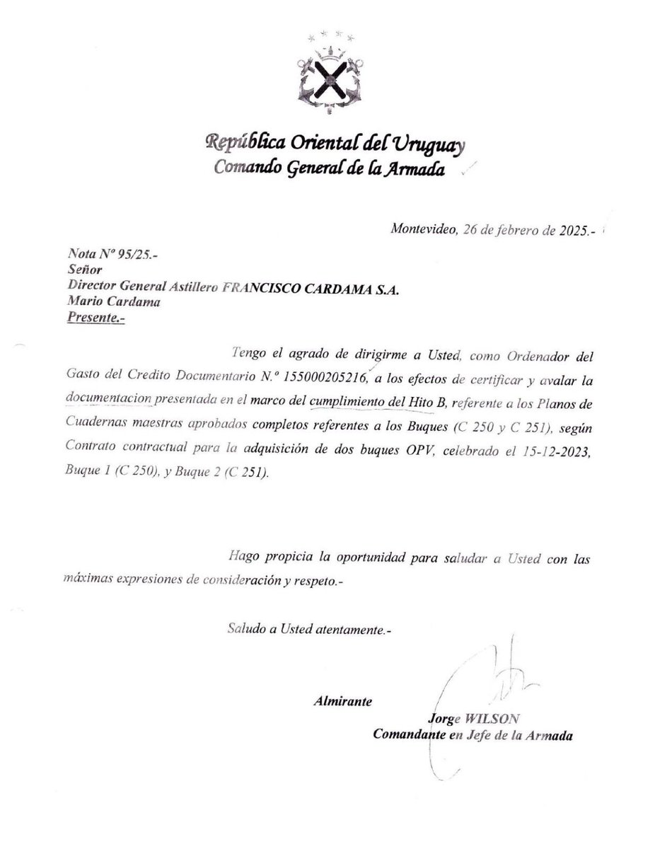 EPreve's tweet image. 🚢OTRA PRUEBA DE LA ESTAFA

✔️La auditoría de Bureau Veritas sobre el trabajo del astillero CARDAMA aporta una prueba fundamental para la Fiscalía uruguaya.

✔️Según esa auditoría, el plano de la cuaderna maestra de la primera patrullera oceánica de Uruguay fue aprobada por…