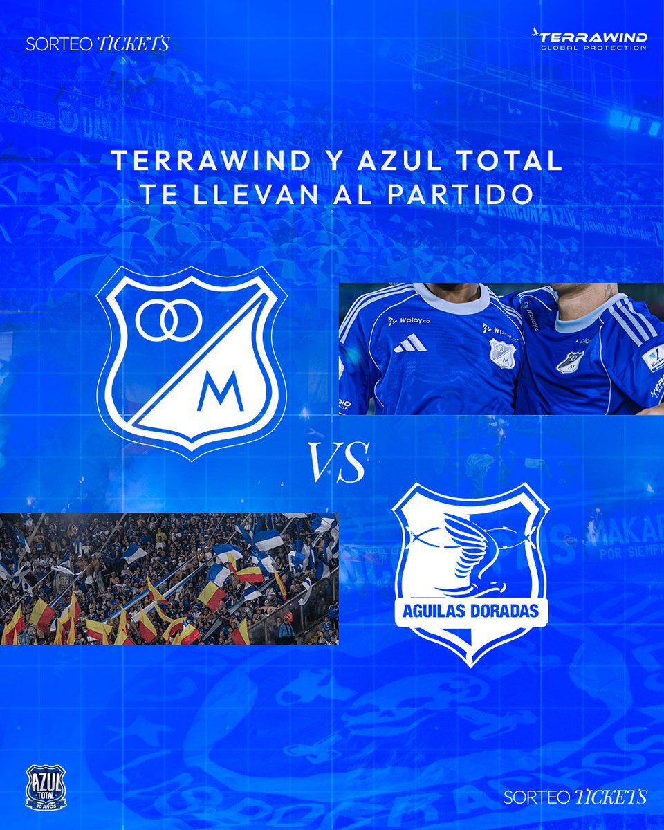 Azul_Total's tweet photo. ¡SORTEO! Ⓜ️

👉🏻 𝗔𝘇𝘂𝗹 𝗧𝗼𝘁𝗮𝗹 y 𝗧𝗲𝗿𝗿𝗮𝘄𝗶𝗻𝗱, patrocinador oficial de 𝗠𝗶𝗹𝗹𝗼𝗻𝗮𝗿𝗶𝗼𝘀, te invitan al partido de Liga BetPlay 🆚 Águilas Doradas

📲 Ingresa a nuestra cuenta de Instagram y participa

¡SORTEAREMOS UN PASE DOBLE!🎟️🔥 https://t.co/kz1elSH43U