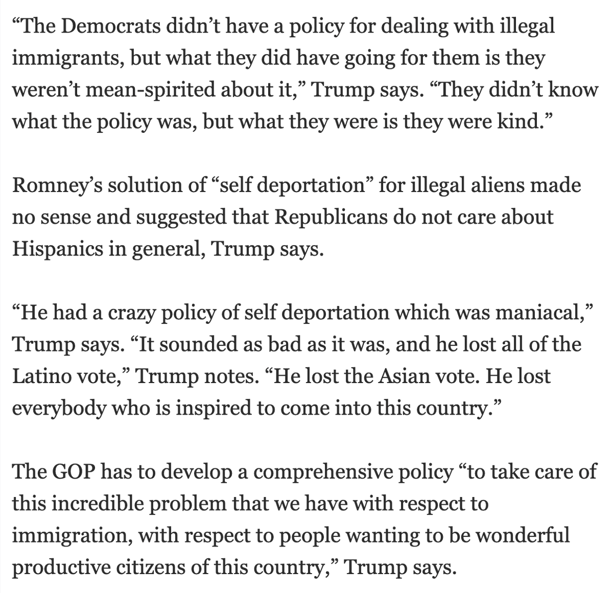 daveweigel's tweet photo. The new @zengerle book about Tucker Carlson's career reminded me of the post-2012 election window when Murdoch/Fox were convinced that the GOP needed to pivot to immigration reform. 

This Trump interview from that period reads like sci-fi today. https://t.co/nuSn9ONfkR https://t.co/DHClAwgwiP