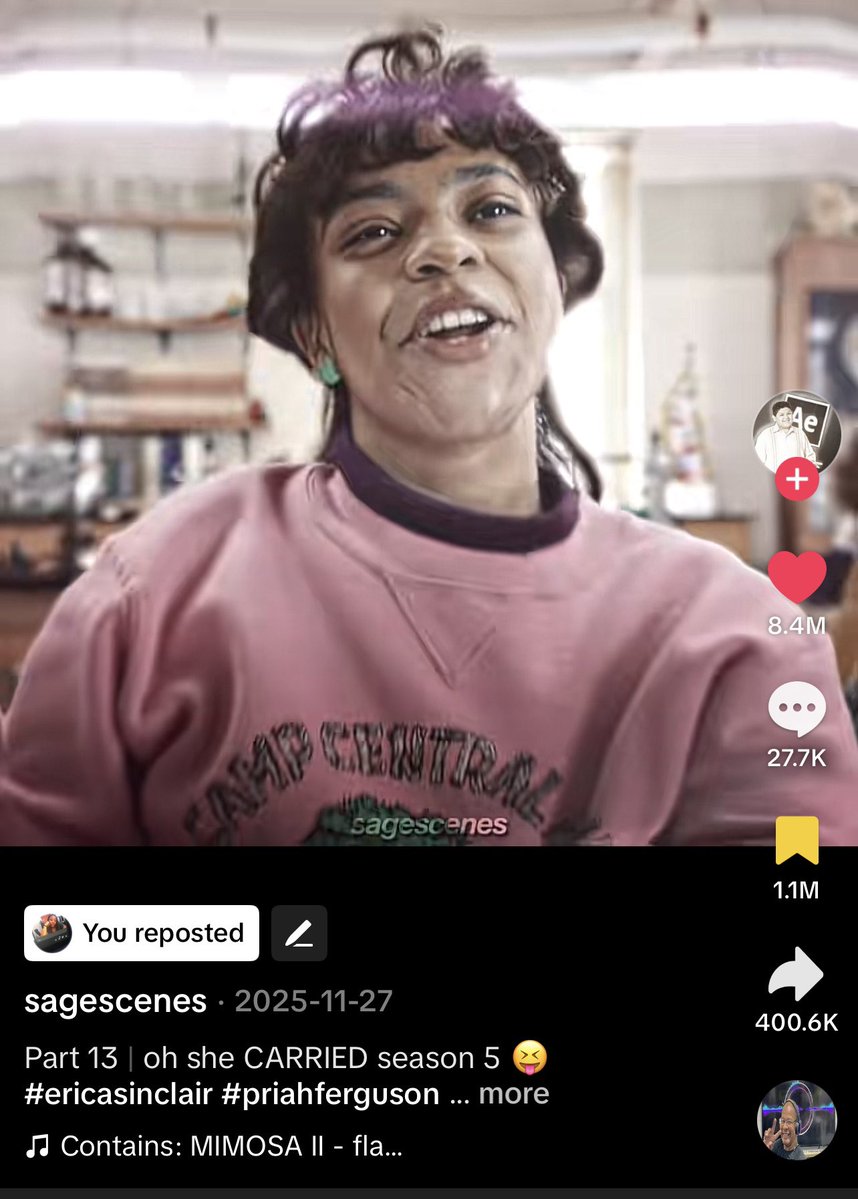 This Erica edit having 8.4 million likes and 57.5 million views but the duffers said no one cares about her