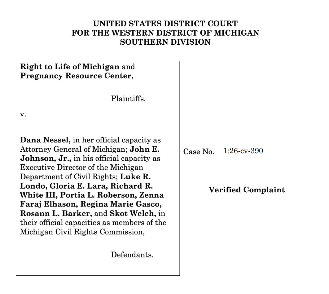 NEW LAWSUIT: In 2023, Michigan amended its employment law to enshrine abortion in its definition of “sex discrimination”—with no religious or moral exemption.

Under the new law, religious and pro-life organizations in Michigan can no longer hire only staff who support and live