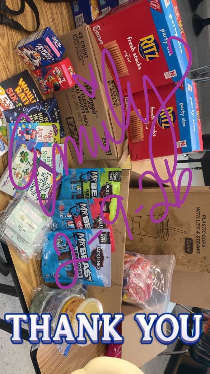 MathModeOn's tweet image. All these goodies came while we were at recess today 😭 
The students were excited for the mini boxes of cereal &amp;amp; stoked for meat sticks/jerky!!! The ritz go with tuna packets in our food bags. The box with cups &amp;amp; boba &amp;amp; headphones had an oopsie 😭 with boba all over the inside.…