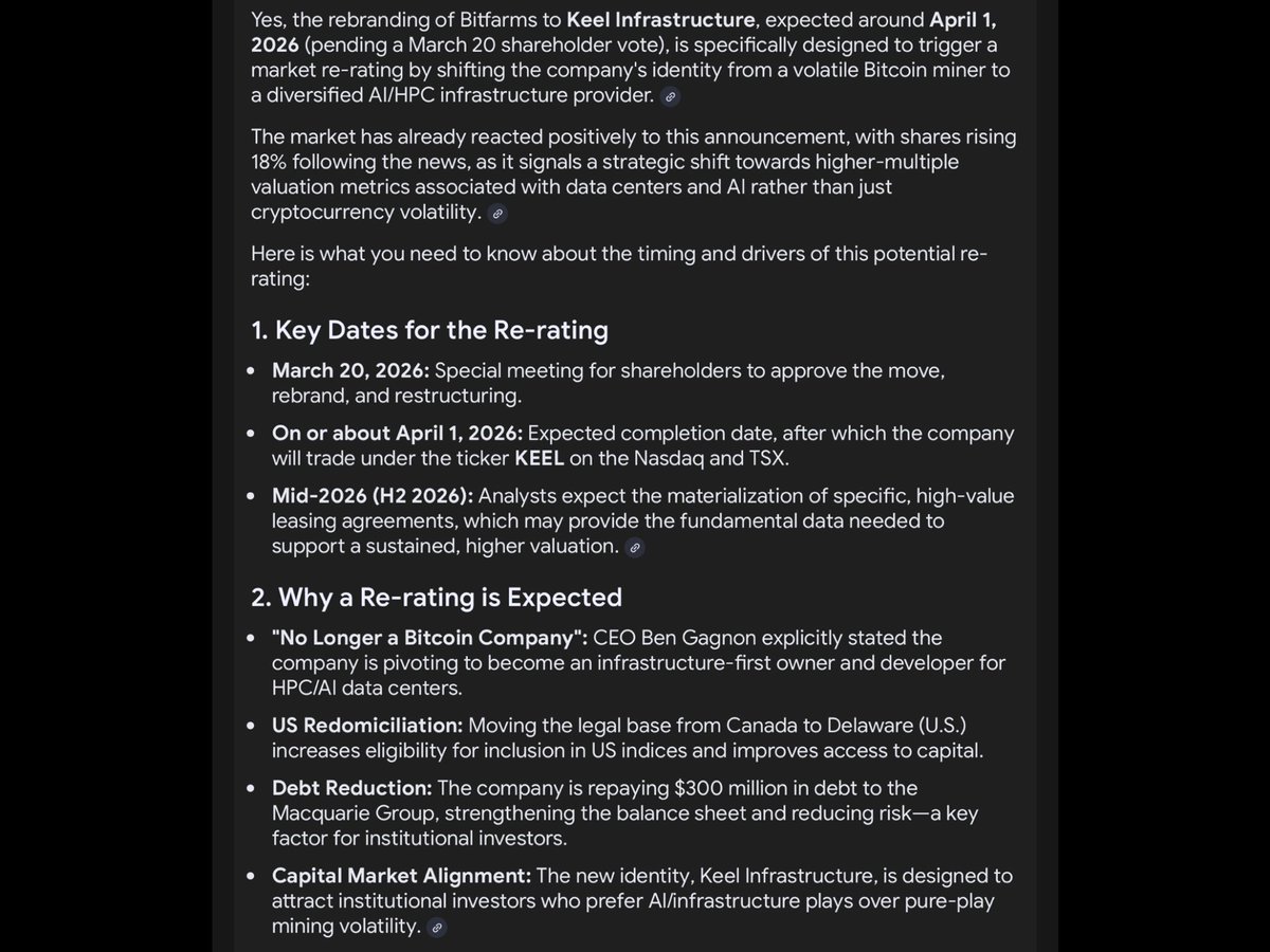 $BITF The Name Change From #BITFARMS To $KEEL Infrastructure Is Specifically Designed To Trigger A Market Re-Rating, On Or Around April 1st. 🚀🚀🚀