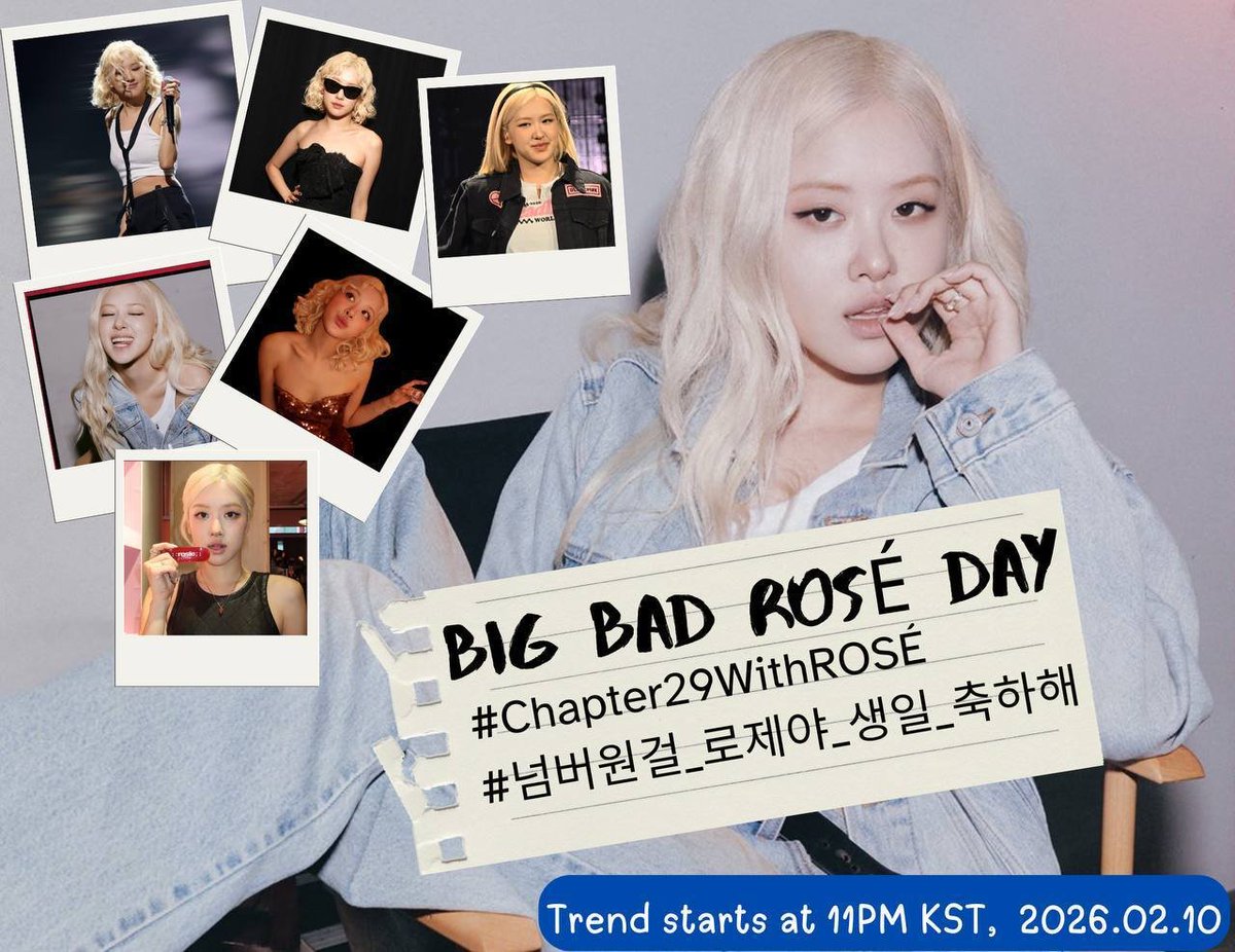 RoseGlobalUnion's tweet photo. #RGU_Tags | ROSÉ BIRTHDAY 2026

Tagline: BIG BAD ROSÉ DAY
HTag1: #.Chapter29WithROSÉ
Htag2: #.넘버원걸_로제야_생일_축하해
🗓️ FEB. 10, 2026 ⏰ 11:00PM KST

Join the trending party! Post, engage, &amp; use the tags.
Stream, celebrate, and show up for her birthday.🌹 https://t.co/0t5PW4vGAx