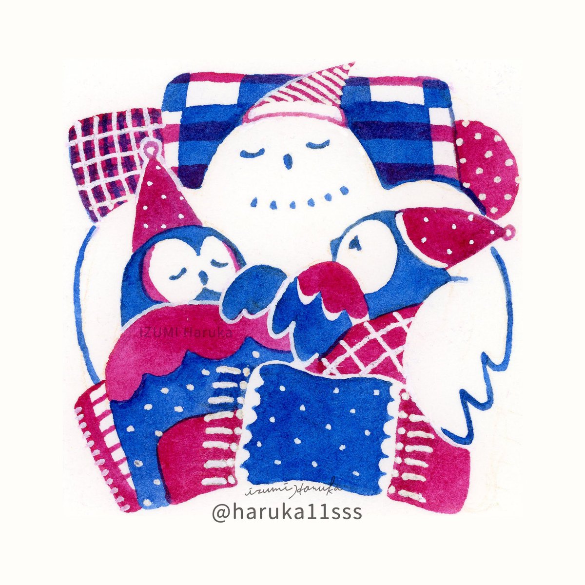 2/10は、ふとんの日

#カラフルフクロウ 
#フクロウ #透明水彩