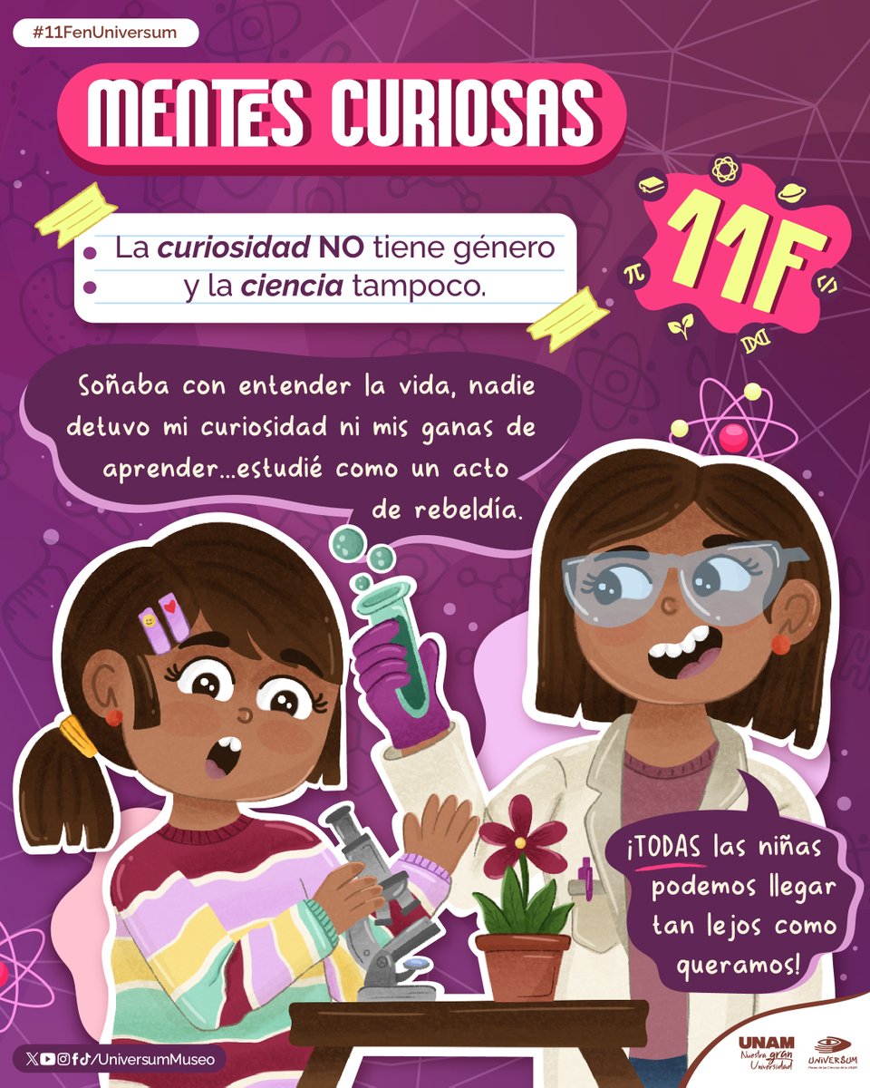 El sueño de una pequeña niña puede convertirse en algo grandioso.  👧👩👩‍🔬👩‍🚀
Te esperamos para celebrar este #11FenUniversum
bit.ly/49NKIHv
📆 Del 11 al 15 de febrero de 2026
📌Universum