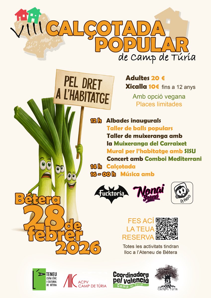 Aplec_CdT's tweet photo. 🔥🥬 Una calçotada per a gaudir, fer comarca i reivindicar que viure al Camp de Túria no siga un luxe, sinó un dret.

📅  Dissabte, 28 de febrer
🕛 Des de les 12 h
📍 Ateneu de Bétera

#CampDeTúria https://t.co/58kKEEivSu