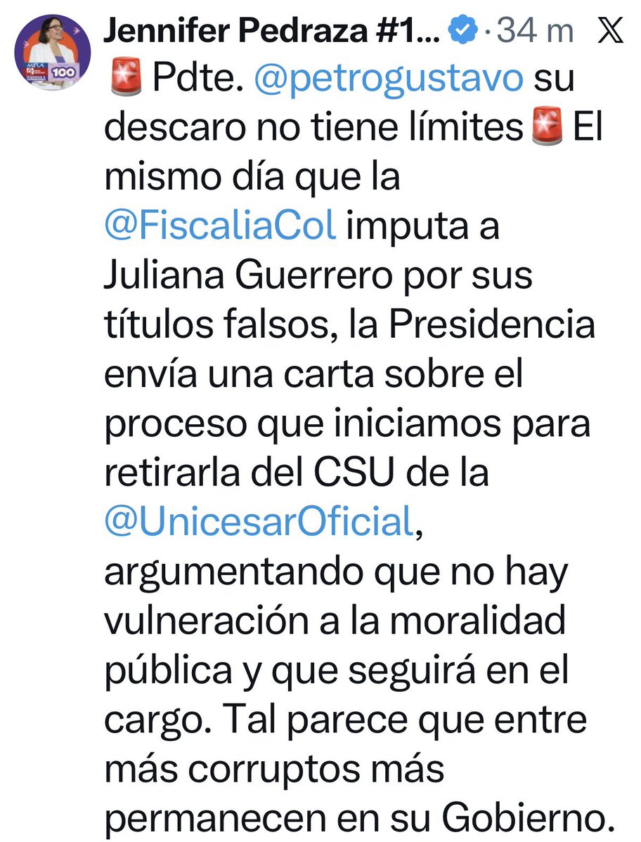 ¡Finjan sorpresa!
El presidente Gustavo Petro sigue apoyando a su amiga íntima, Juliana Guerrero, incluso después de la imputación de cargos.

Como bien dice Jennifer:
“Entre más corruptos, más pertenecen al Gobierno.”