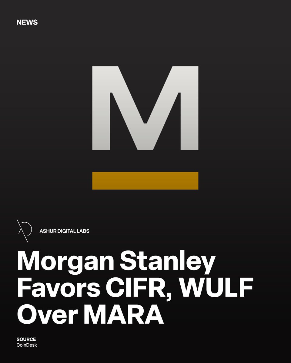 AshurDigital's tweet photo. According to @coindesk, investment bank Morgan Stanley has begun coverage of major bitcoin miners, backing Cipher Mining and TeraWulf as buys while taking a more cautious view on Marathon Digital. The bank says miners with long term data centre and power infrastructure can generate more stable cash flows than those focused purely on bitcoin price exposure.

This reflects a broader shift in how Wall Street is valuing bitcoin mining, increasingly seeing it as digital infrastructure rather than just a crypto trade.

#btc #cryptonews #bitcoin #ai #crypto
