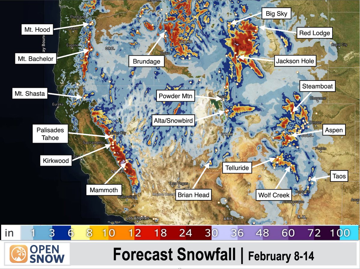 OpenSnow's tweet photo. The mid-February pattern shift is finally here, with significant snowfall across the Western US. https://t.co/Hr8lGJ9ygc