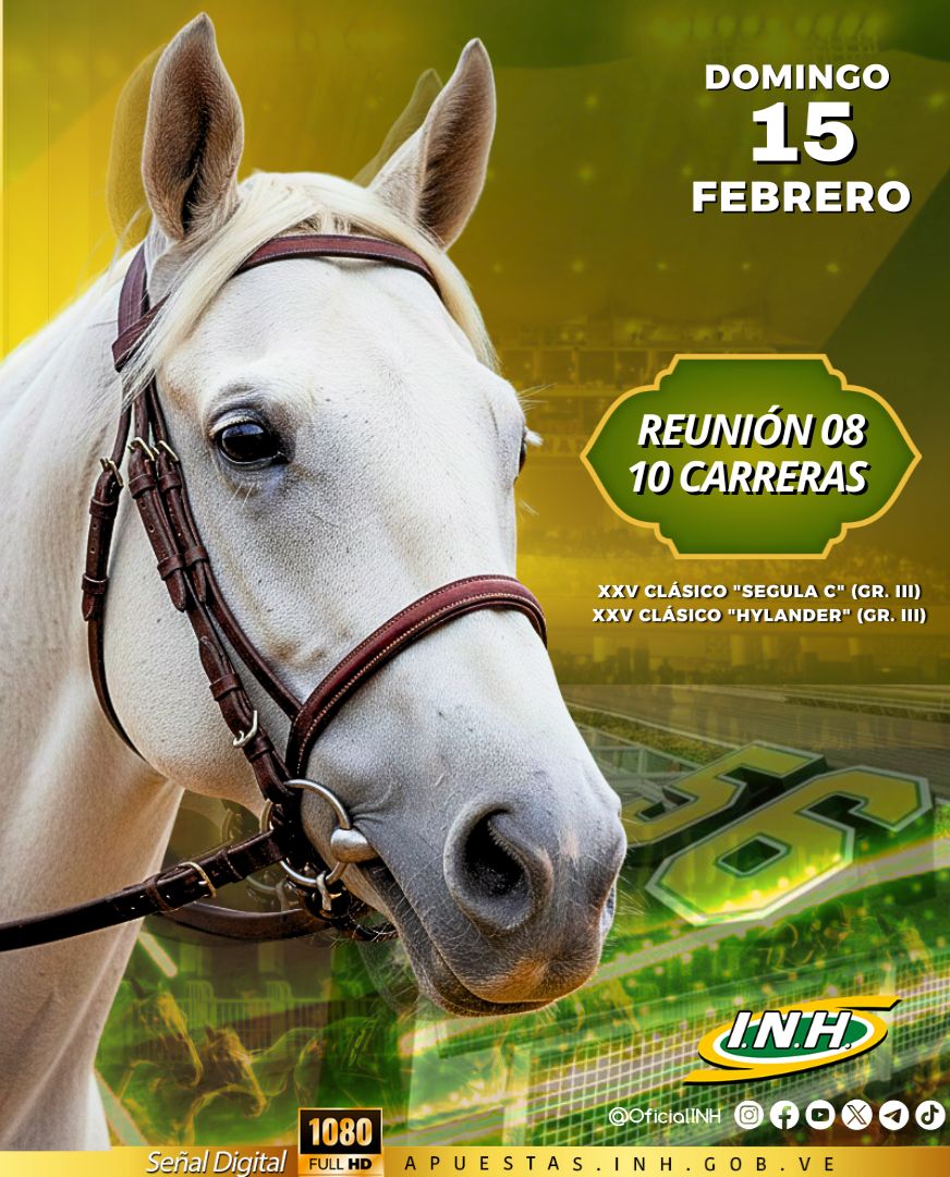 OficialINH's tweet photo. #ProgramaciónINH 📄 🐴| 

▪️ Este domingo 15 de febrero en el Hipódromo Internacional  La Rinconada🏇, disfrutaremos de 10 emocionantes carreras, entre ellas: 

🏆 XXV Clásico "Segula C" (Gr. III) 

🏆 XXV Clásico "Hylander" (Gr. III) 

¡Sella tu 5y6 🥇🐴! 

▫️ Inscritos aquí

👉 https://t.co/lDdkKReqRE

#Hipismo 🐴