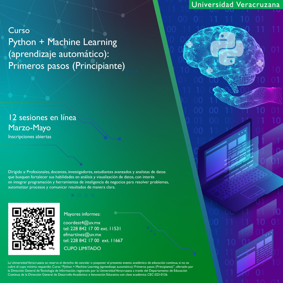 ✅   Aprender TI no es una opción, es una ventaja competitiva
    #ConocimientoTIuv
 
    #CursosDEST por iniciar:
    🌍 QGIS + Google Earth Engine
    🤖 Python + Machine Learning 
 
    🔧 Enfoque práctico
    🔗 uv.mx/informatic