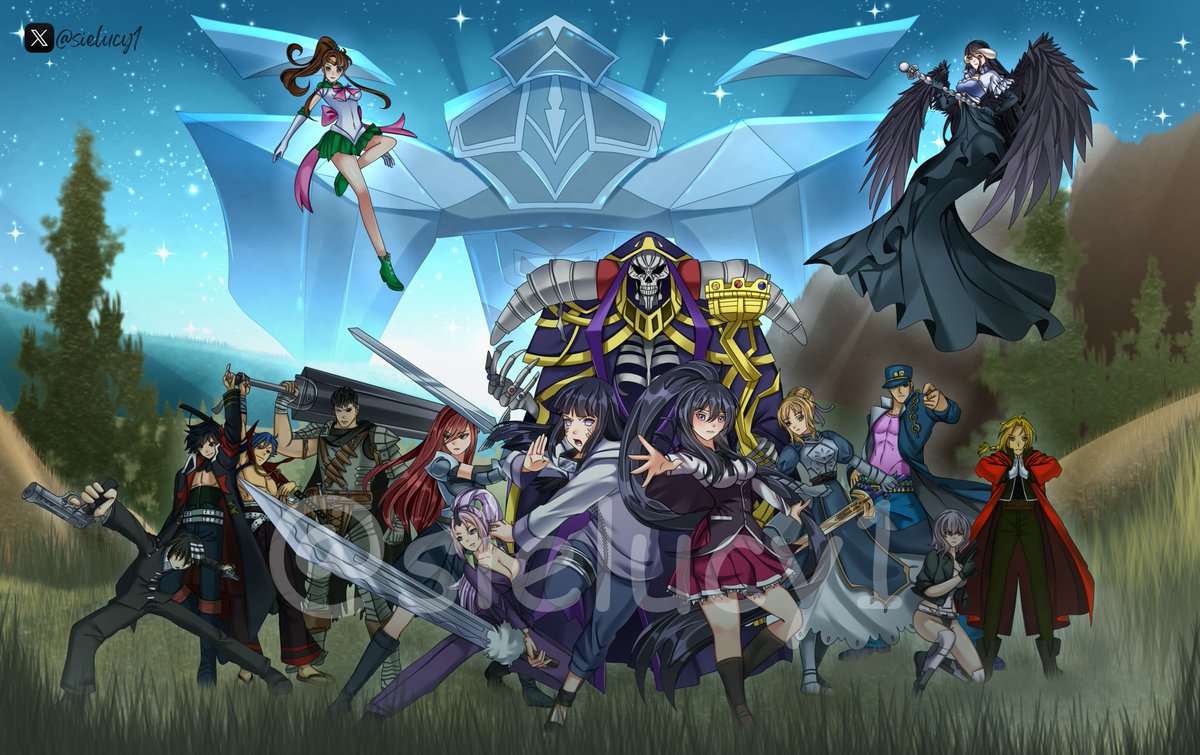 sielucy1's tweet photo. Finally wrapped up this massive multi-character wallpaper for a good friend!
Had a blast bringing everyone together in one scene ⚔️✨
#WallpaperArt #AnimeArt #digitalart #illustration #AnimeIllustration #characterart #commissionart #artmoots #artshare #Sienna_art #siearts https://t.co/XuYUX5GHav