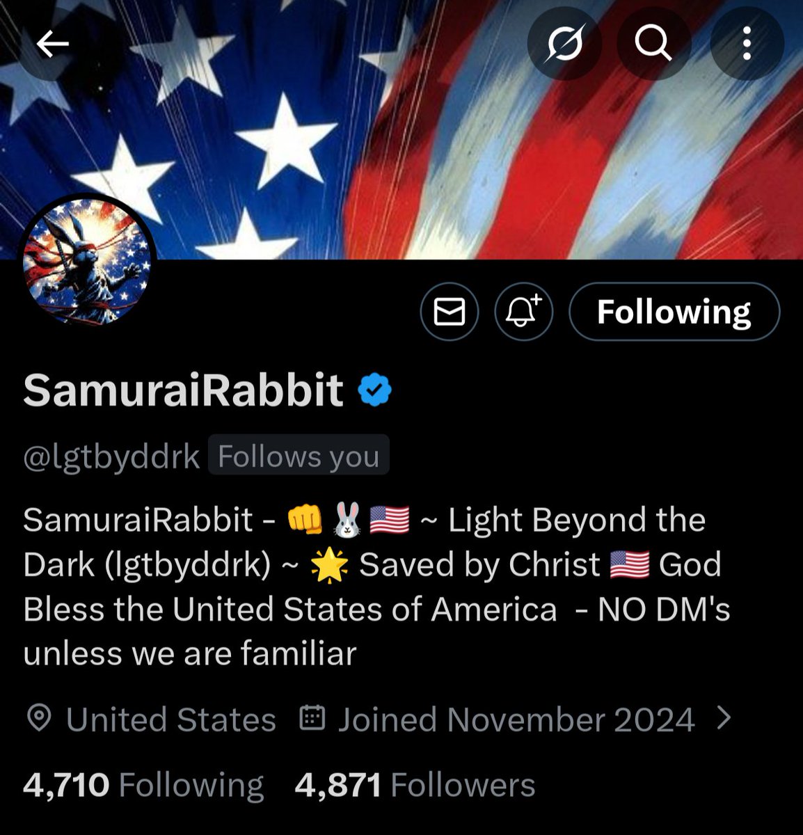 Hello friends! 
Meet my friend <a href="/lgtbyddrk/">SamuraiRabbit</a> 
He's a great guy who engages and is always fun to talk to. I've known rabbit for a long time and I've always enjoyed interacting with him. 
Let's make him smile today! 
One team, One fight!