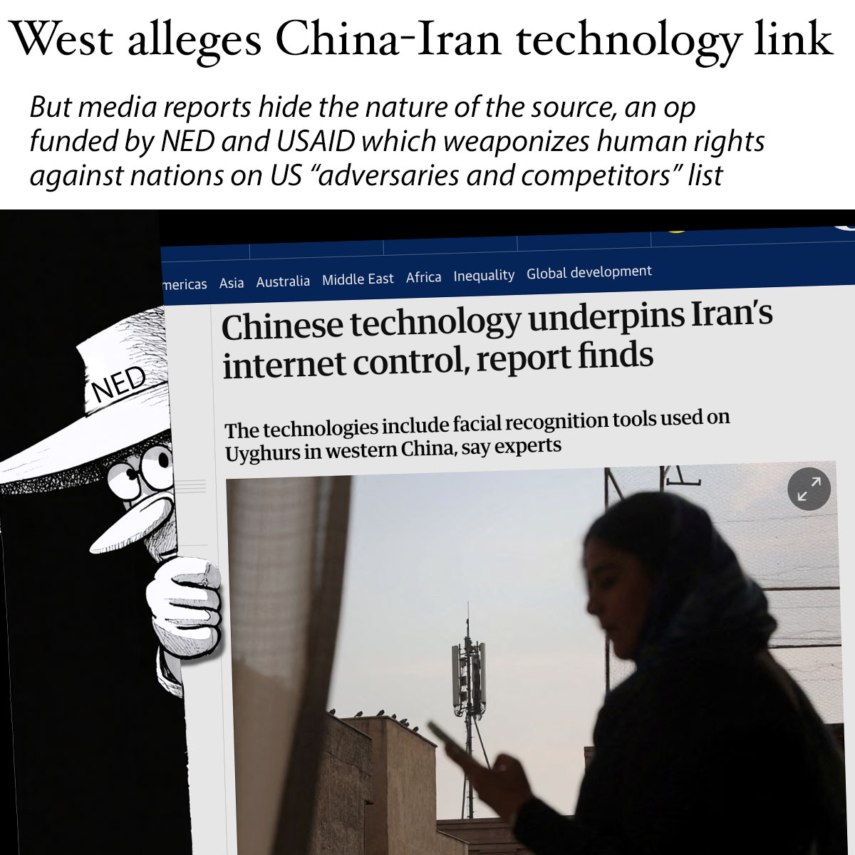 GULLIBLE JOURNALISTS are today printing a dubious report linking Iran and China, while hiding its origin: a notorious “west supremacy” group.

The claim of a link between China and Iran comes from a UK operation called Article 19, which has received funding from CIA spin-off NED,