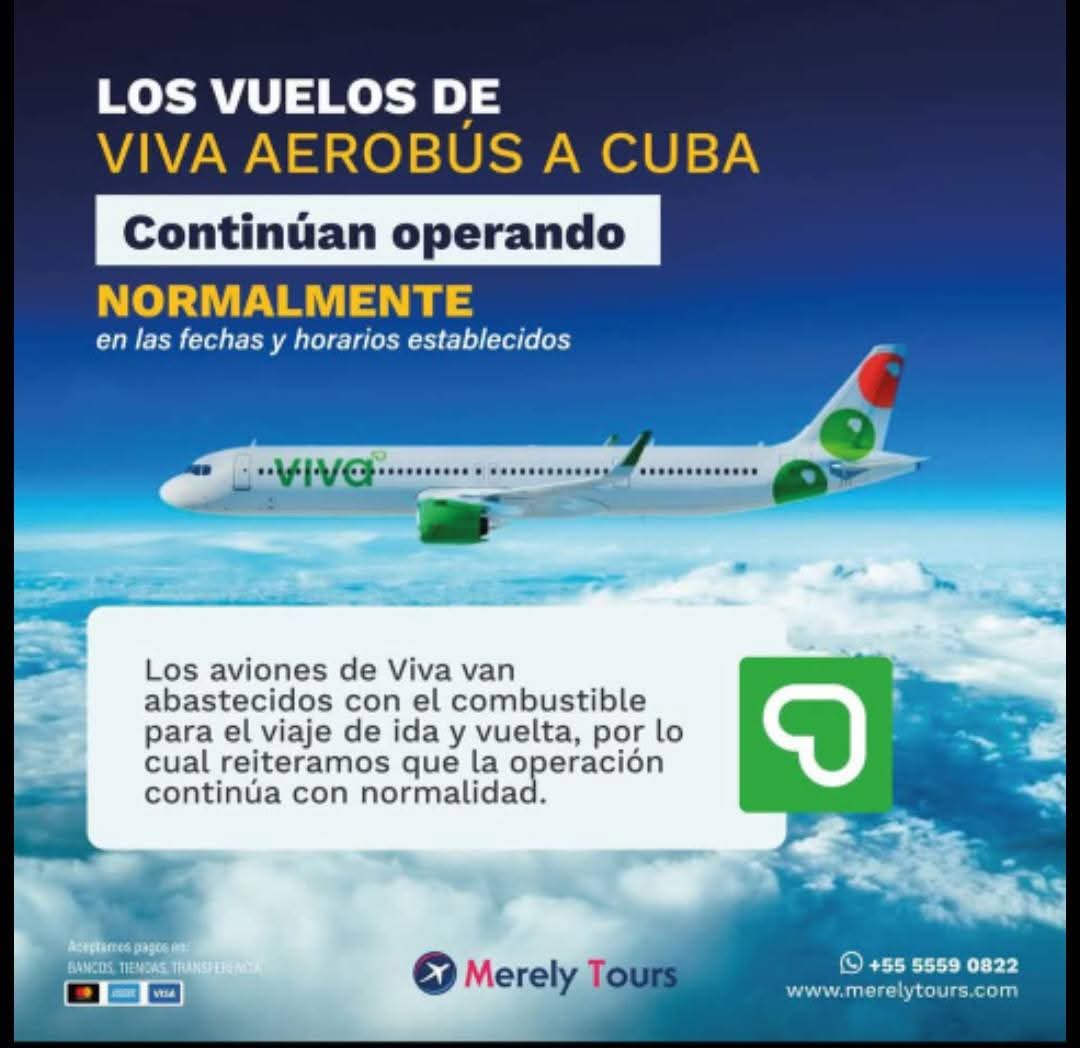 EmbaCuMex's tweet photo. ‼️ ATENCIÓN

🛫 No se suspenden los vuelos a Cuba🇨🇺 desde México🇲🇽

✅️ Hemos confirmado que todas las líneas aéreas que tienen conexión con #Cuba mantienen sus frecuencias. https://t.co/v19PvIknDp