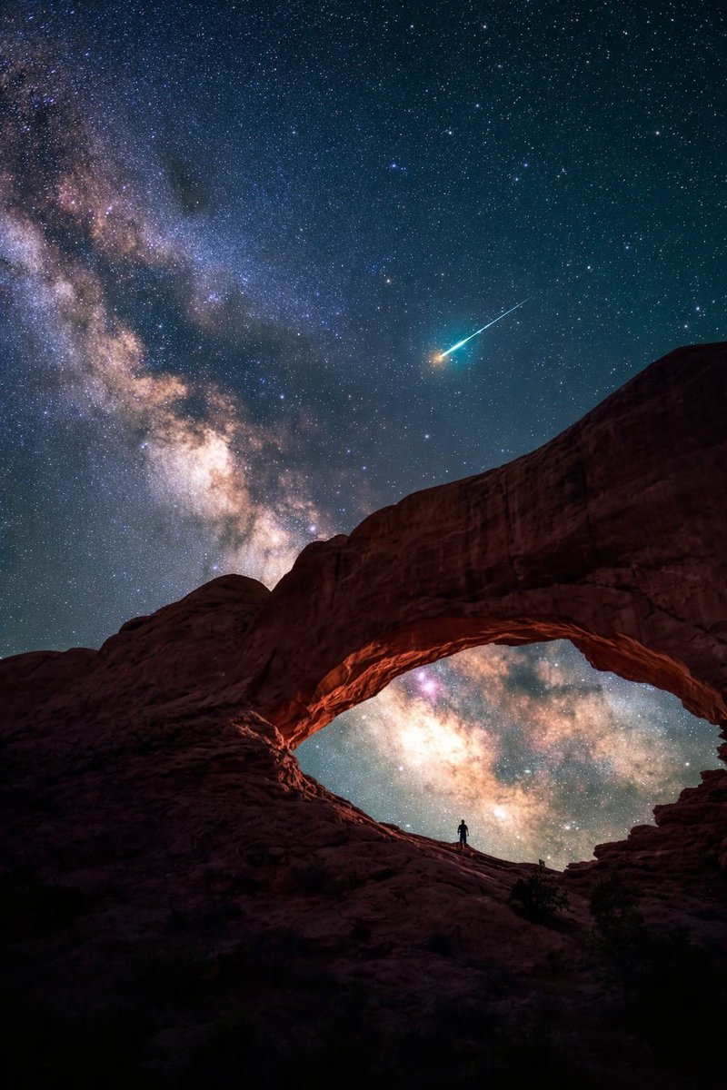 Milky Way &amp; Meteor over Arches National Park🌌