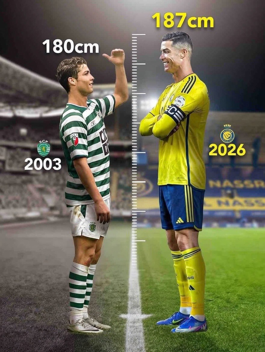 Ronaldo has grown 7cm since he debuted for Sporting in 2003 😯

We are getting old 😭