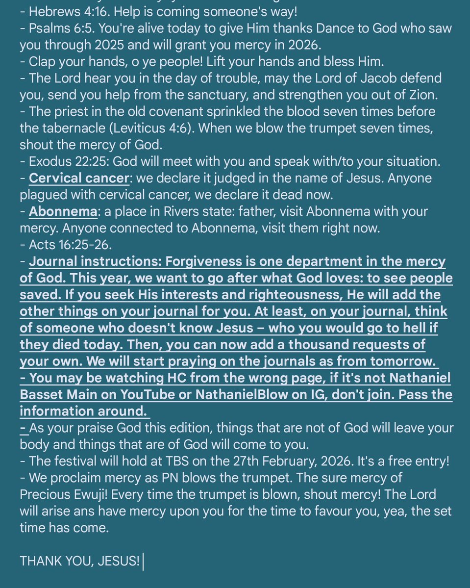 Prayer points, Bible verses, and declarations, Hallelujah Challenge Day 1. 

Thank you, Jesus! 

#HallelujahChallenge 
#HallelujahChallenge2026