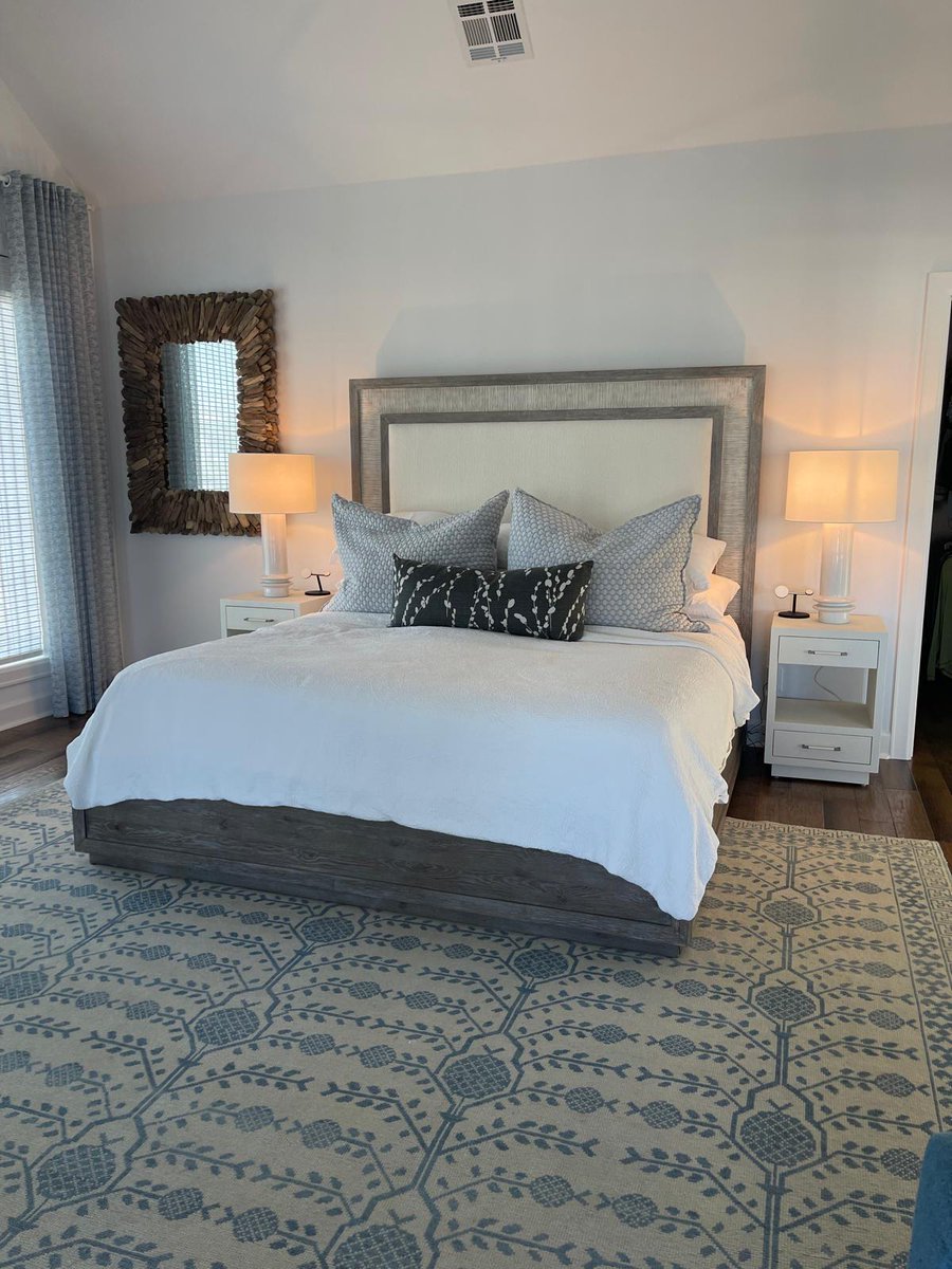 Light, airy handwoven wool rug in CREAM and SOFT BLUE, with a simple repeating pattern that keeps the room feeling relaxed and balanced. Works beautifully in bedrooms and quiet, neutral spaces. #TurkishRugCo #OrientalRugs #DesignerRugs #HandKnottedRugs #OneOfAKindRugs