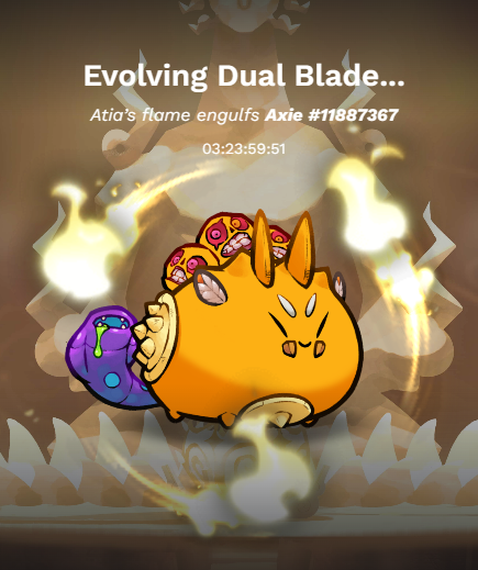Evolving Dual Blade.

Evolving 4th out of 6 parts.

<a href="/AxieInfinity/">Axie Infinity</a>