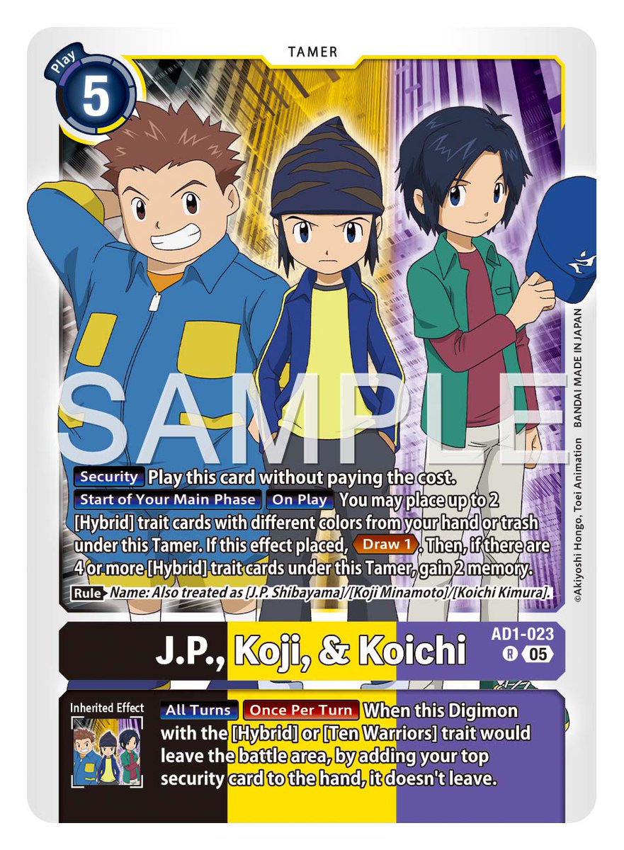 Card Reveals] Hello Digimon Tamers! Today's cards are [AD1-023 J.P., Koji,  & Koichi]! ADVANCED BOOSTER DIGIMON GENERATION [AD-01] In stores March,  2026! https://t.co/FhbqPAjheJ #DigimonCardGame #DigimonTCG #Digimon