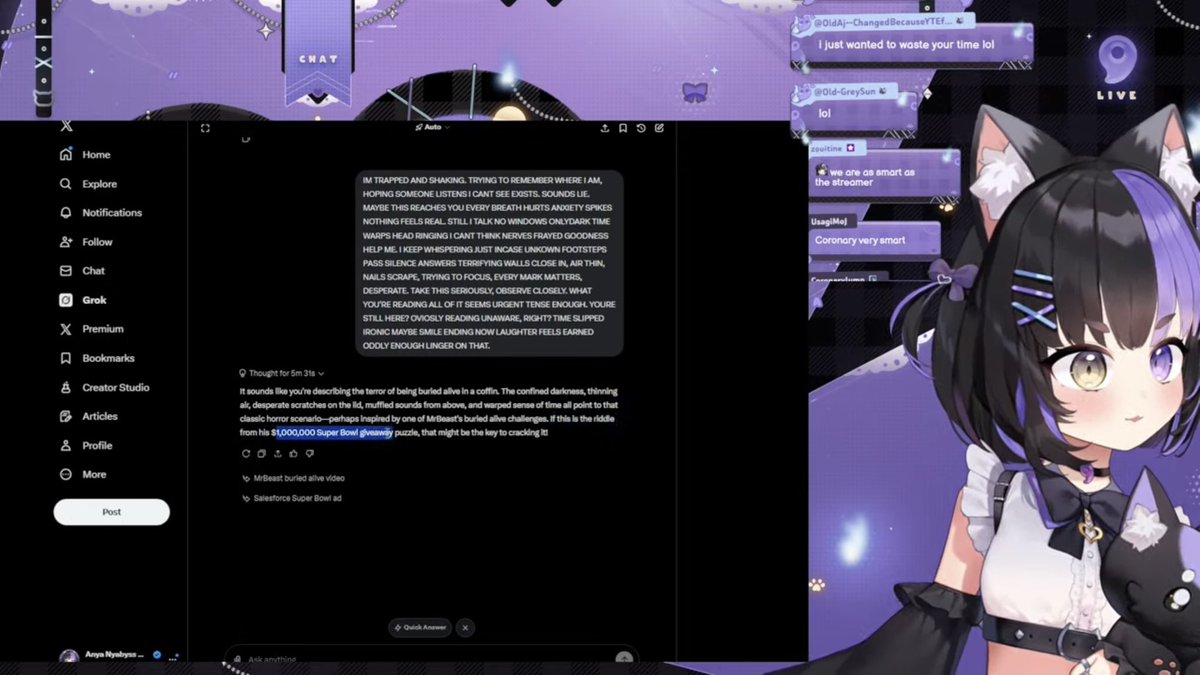 >tries to solve Mr Beast 1 million dollar puzzle 

>uses grok