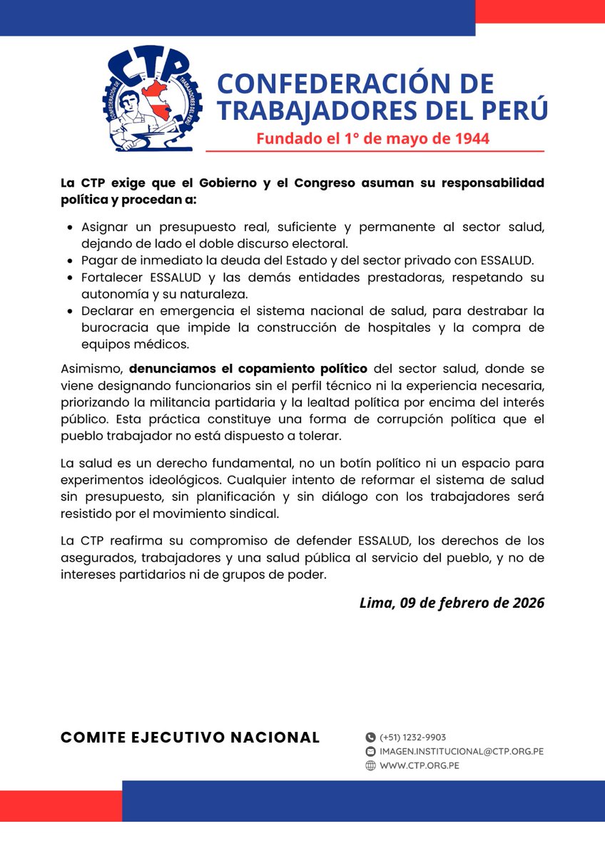 Confederación de Trabajadores del Perú tweet media