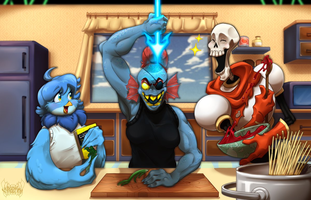 0_Wandering_0's tweet photo. New Show on MTT TV “Cooking Trio”!🎥🍝
#Undertale #undertaleFanart #UndertaleYellow #undertaleyellowfanart #martlet #MartletMonday #Fanart #UTYellow #uty #ut #undyne #Papyrus #Cook https://t.co/a2U0hXiiSO