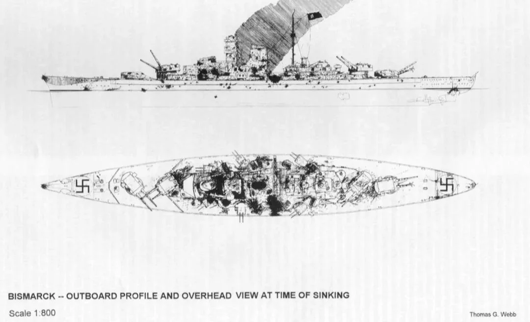 Damage done to the Bismarck during her final battle