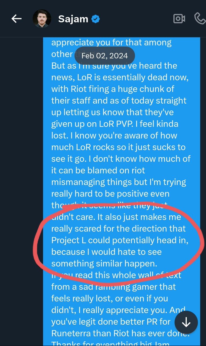 2 years ago, I was feeling extremely sad about riot pulling the plug on Runeterra, and for some reason in my depressed state, sent <a href="/Sajam/">Sajam</a> a long rambly dm about how I appreciated him promoting LoR and how I was afraid of 2XKO meeting the same fate.