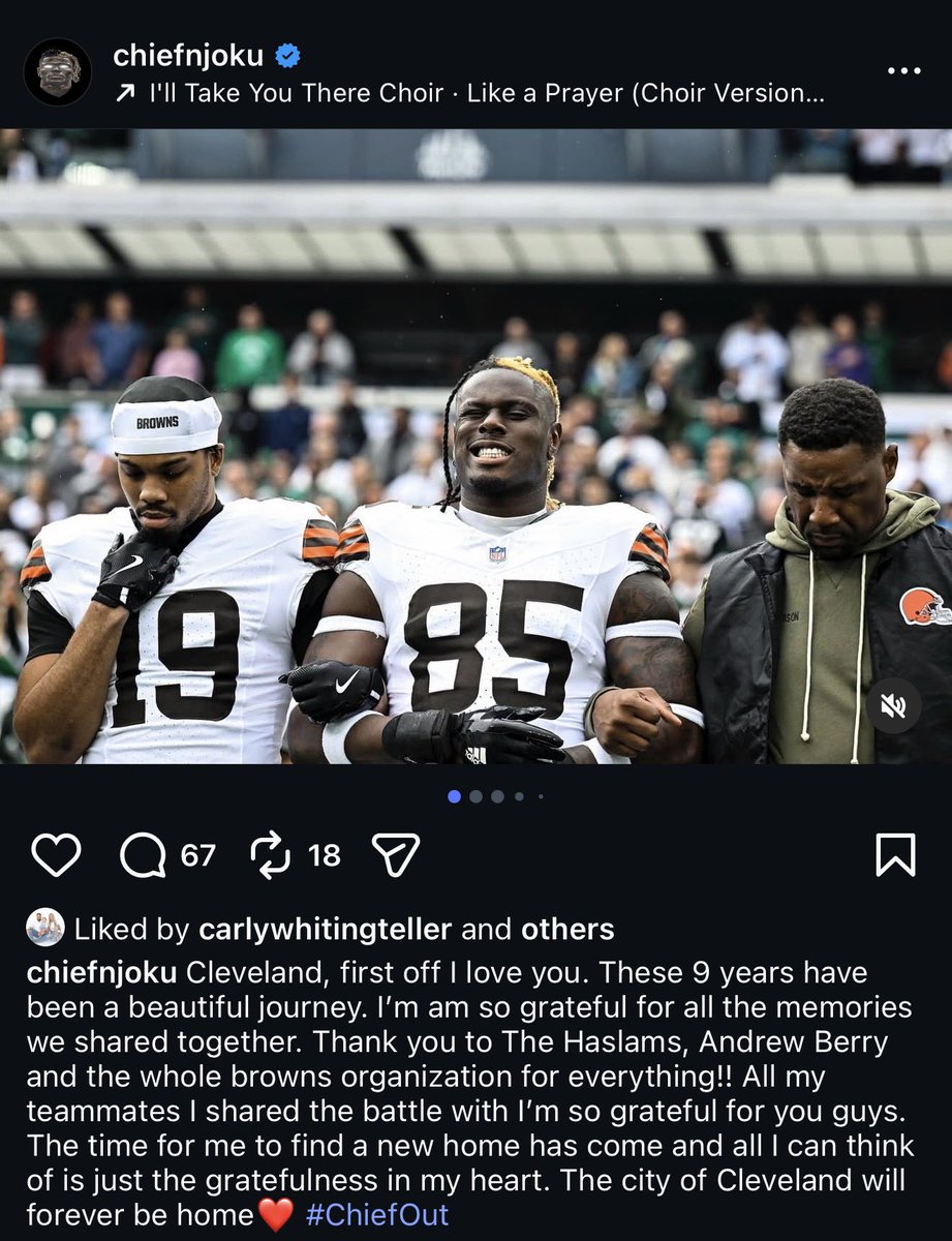 ESPNCleveland's tweet image. David Njoku shares a farewell message to Browns fans. He’s set to be a free agent. 

“The time for me to find a new home has come”