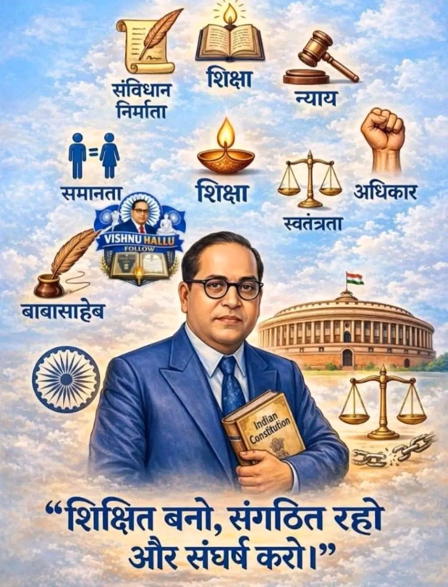 शिक्षित बनो, संगठित रहो, संघर्ष करो 💙📘🙏

शिक्षित बनो ताकि समझ जागे, 
संगठित रहो ताकि आवाज़ मजबूत हो, 
और संघर्ष करो ताकि बदलाव संभव हो। 
यही प्रगति का रास्ता है।

~डॉ भीमराव अम्बेडकर जी