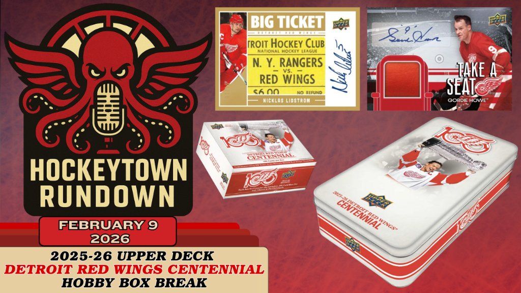 HockeytownRD's tweet image. New episode out now! 🚨 

Link to episode: youtu.be/iwWHfwQxO6U?si…

We’re switching things up and ripping into something special! The 2025–26 Upper Deck Detroit Red Wings Centennial Hobby Box.

If you’re a Red Wings fan, a card collector, or just love a good box rip, this one’s