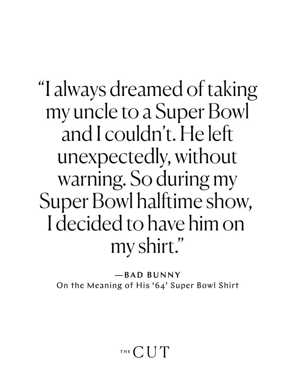 Ya sabemos el porqué del “OCASIO 64”en el jersey de Bad Bunny: es un homenaje a su difunto tío Culito, que nació en 1964, y dejó Puerto Rico a los 17 años para irse a trabajar a USA. #SuperBowl