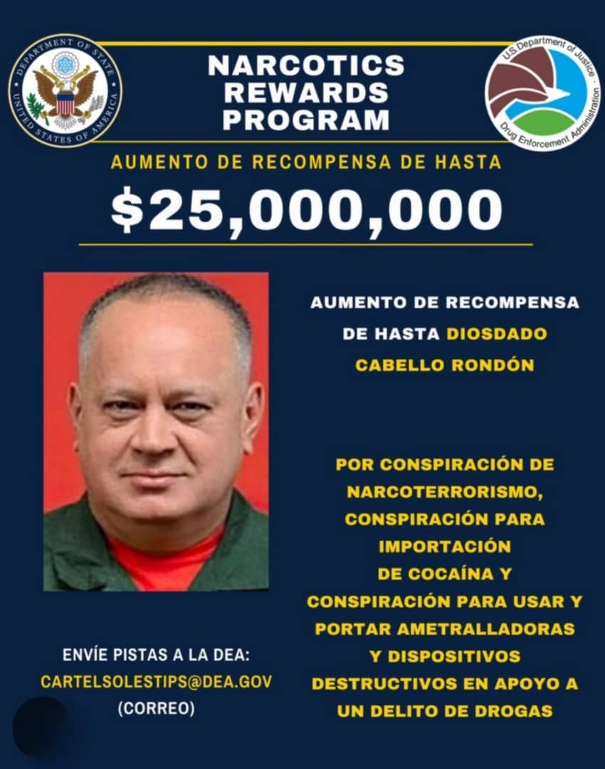 DIOSDADO CABELLO:

SÓLO LOS DELINCUENTES TIENEN PRECIO Y TÚ ERES UN NARCO TERRORISTA QUE VALE 25.000.000$