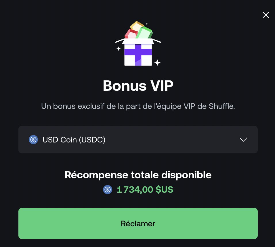 Passage au rank RUBIS sur SHUFFLE !

🎁Giveaway de 200€ dans les RT + pseudo Shuffle en commentaire.🎁

En comptant tout je win 7540$ de rewards pour 6m de wager.

Si vous avez toujours pas de comptes : shuffle.com/?r=Kawacaz