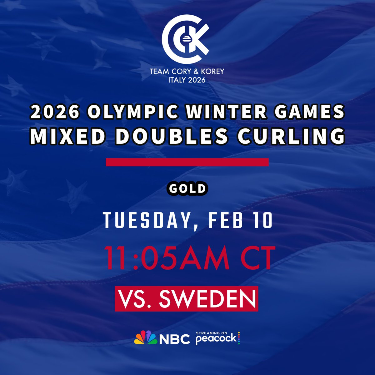 GOLD GAME 🥇 | #TeamUSA 🇺🇸

🗓️: Tuesday, Feb. 10
⏰: 11:05am CT
🆚: Sweden 🇸🇪

Watch live on NBC or stream on Peacock 📺💻

#MilanoCortina2026 <a href="/TeamUSA/">Team USA</a>