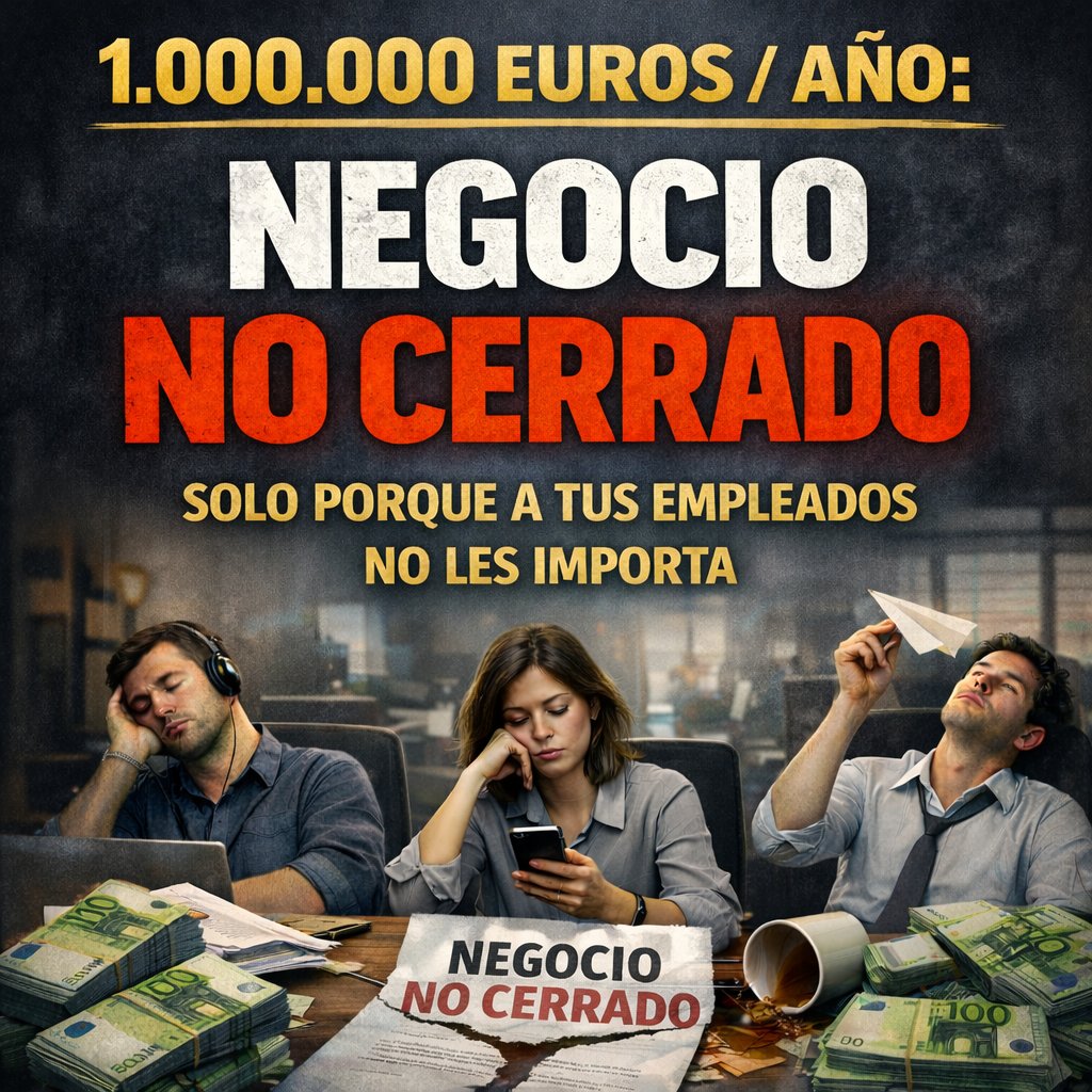 innovAchievers's tweet photo. 1.000.000 DE EUROS /año:
NEGOCIO NO CERRADO SOLO PORQUE A TUS EMPLEADOS NO LES IMPORTA. 👇 La historia 👇

LO PEOR DE TODO?
Es que nadie lo sabe, ni el Director General, ni el Director Financiero, ni el dueño de la empresa, ni los accionistas.
Y el responsable sigue cobrando tranquilamente su sueldo.

Principio de enero.
Una empresa internacional quiere comprar varios productos.
Gracias a mi red de contactos, encontramos un vendedor en España, pido presupuesto al Director Comercial.
El presupuesto encaja con el cliente, que da tiempo hasta el 20 de ENERO para firmar NDA y cerrar la propuesta formal.
...
ESCASOS SEÑALES DE VIDA.
...
Después de TRES SEMANAS, me contesta que "hoy he enviado el NDA a mi jefe para que lo firmara".
...
Ha pasado otra semana.
Estamos al día 11 de febrero, todavía no sabemos si tienen problemas con alguna cláusula del NDA, si ni lo han mirado, si no le interesa vender (que para un director comercial sería interesante).

🤔 

Si algo tan grande ocurre sin que el CEO o el CFO se enteren, imagina CUÁNTAS cosas pasan desapercibidas.

🔴

PERSONAS QUE HACEN NEGOCIACIONES INTERNACIONALES ME DICEN QUE ESTE DESCUIDO BASTANTE FREQUENTE EN ESPAÑA.

Yo me niego a pensar que esta suposición sea verdad.

Y TÚ? 
QUÉ OPINAS?