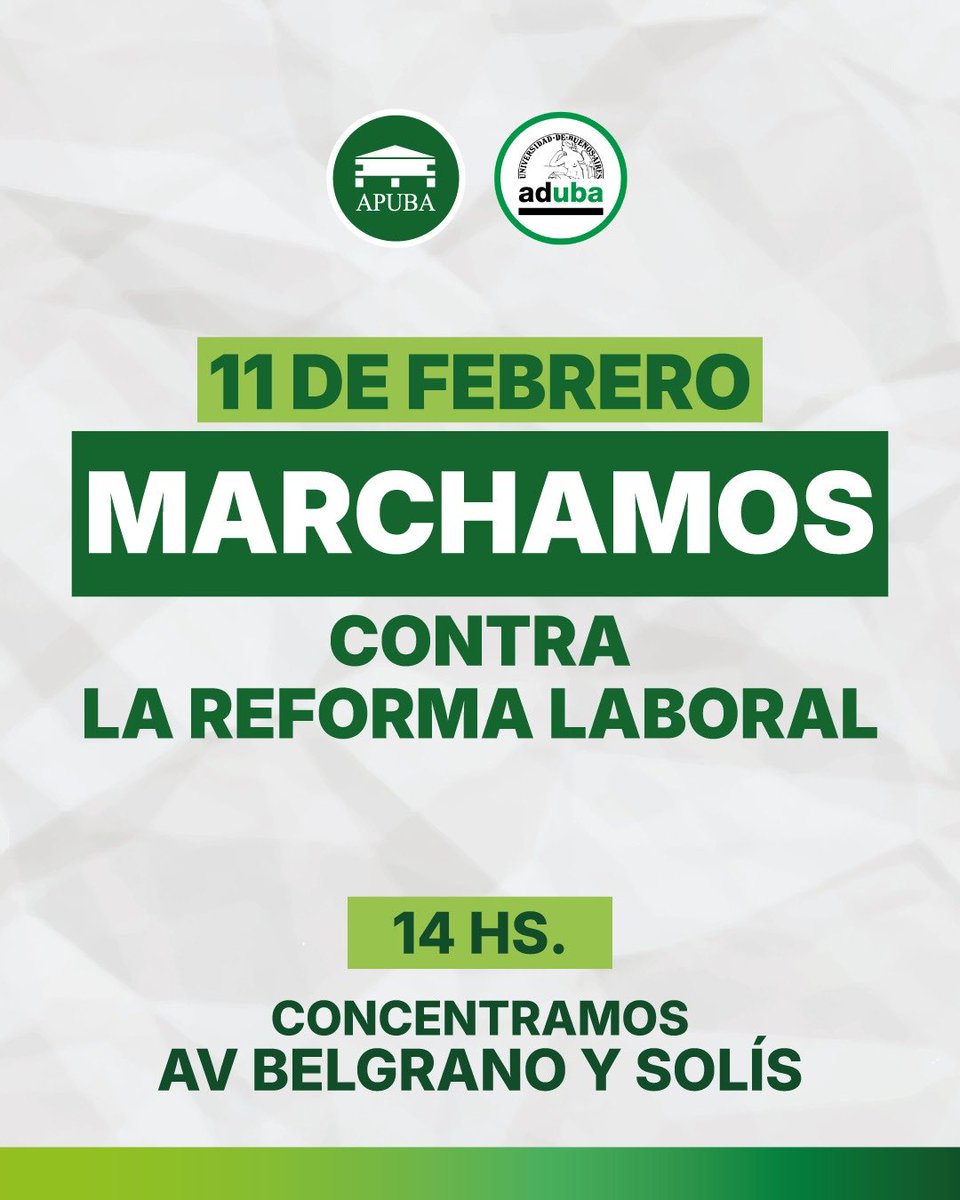 APUBA Y ADUBA  SE MOVILIZAN CONTRA LA REFORMA LABORAL.

Desde APUBA y ADUBA, nos movilizamos para frenar la reforma laboral que propone el Gobierno Nacional. Detrás de falsas promesas de modernización, se esconde un ataque directo a nuestros derechos conquistados, el