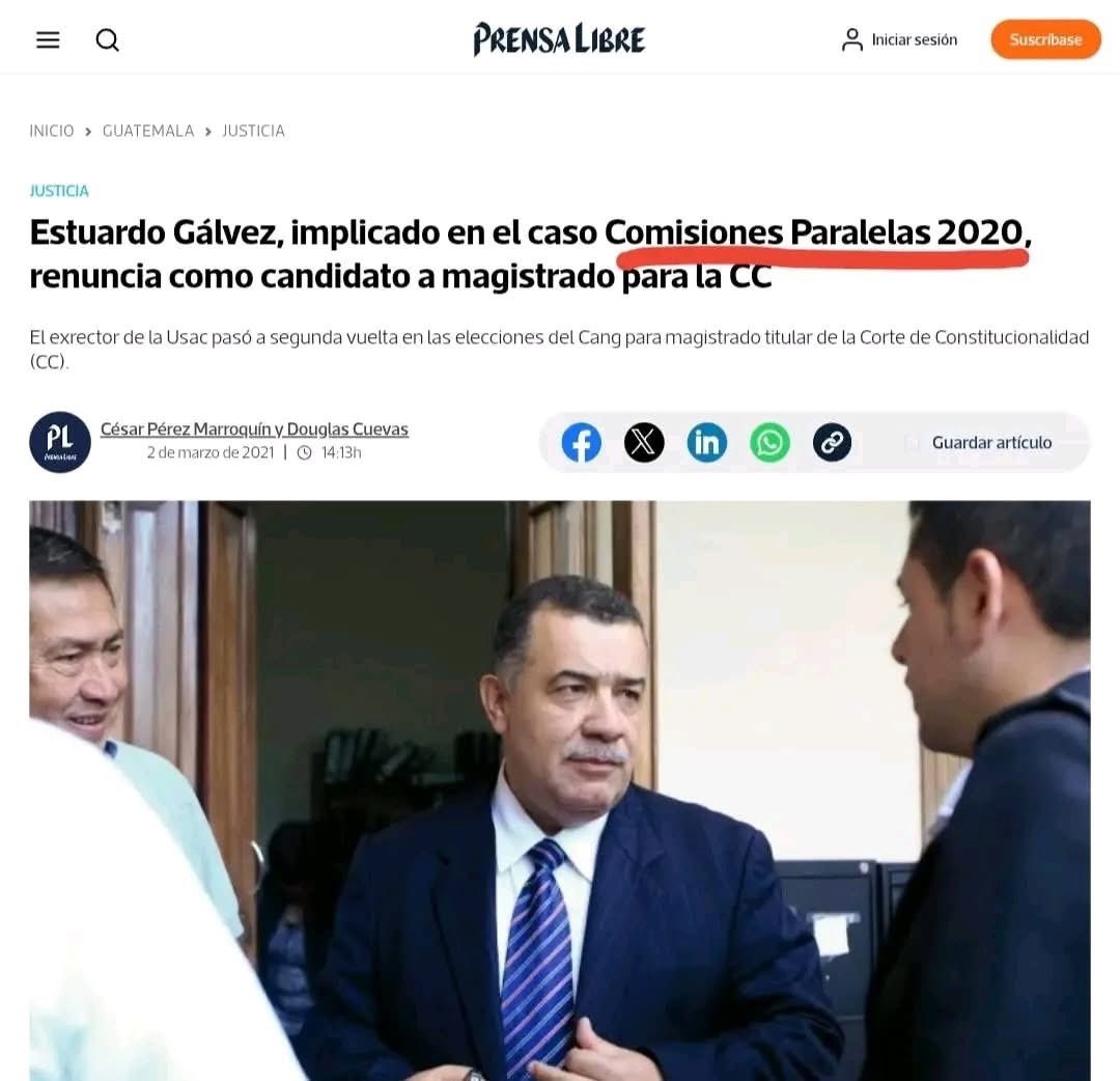 Hay un caso llamado #ComisionesParalelas , en donde se narra como varios actores trabajaban para cooptar el sistema de justicia

En ese caso son mencionados  Gustavo Alejos. Estuardo Gálvez, Sergio Villatoro "El Rey del Tenis", Nester Vásquez y un sin fin de gente que tiene poder