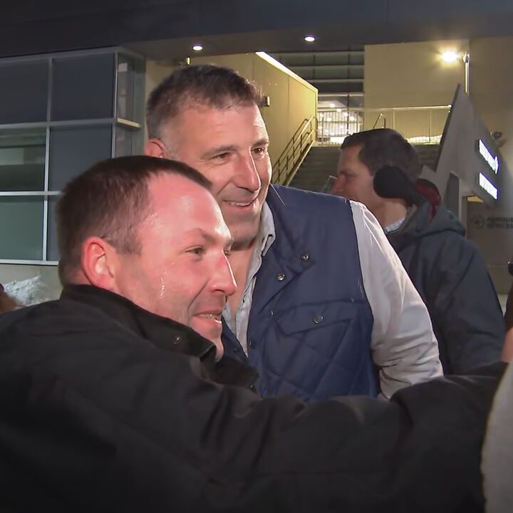 boston25's tweet photo. Head coach of the New England Patriots Mike Vrabel stopped to thanks fans in the cold as he arrived back to Gillette Stadium following a tough loss to the Seattle Seahawks in Super Bowl LX. https://t.co/aaNRcPK0aH