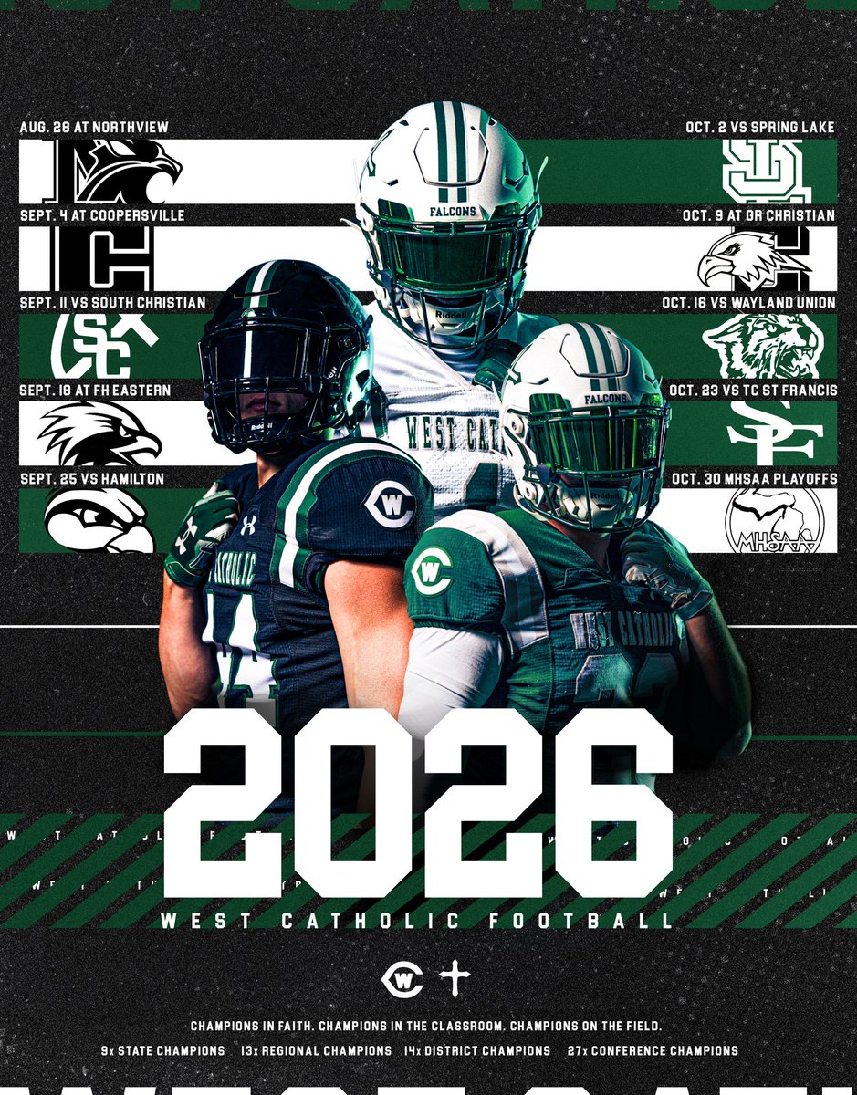 2026 Schedule 
West Catholic Falcon Football
200 Days Until Week 1

Keep Your Chip. 

#WeTheWest | #GRWCFootball