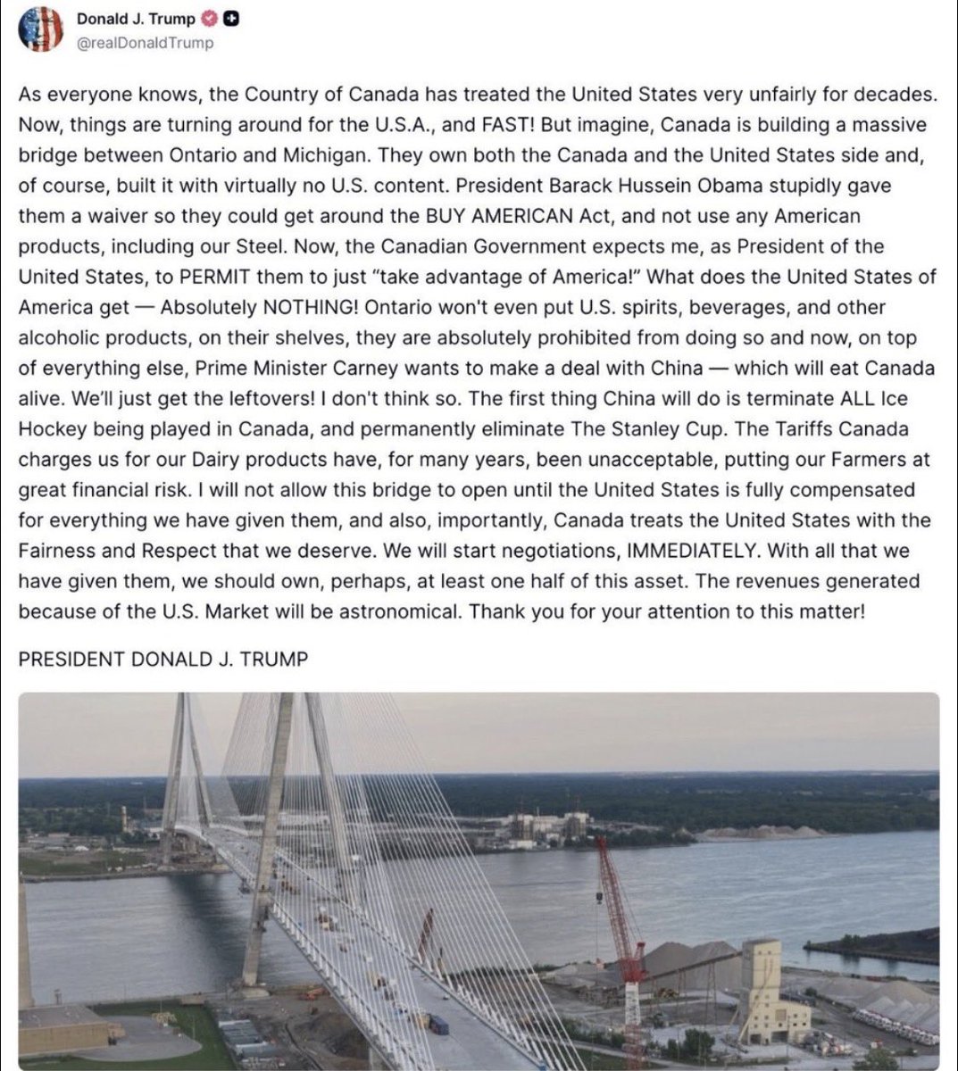 We can thank Doug Ford and Mark Carney for this NEWEST Donald Trump message to Canada 🇨🇦 

Doug Ford thinks taking BOOZE off shelves is flexing his muscles 

Mark Carney thinks getting into BED with CHINA 🇨🇳 has ZERO consequences

We have GENIUS running Canada off a CLIFF